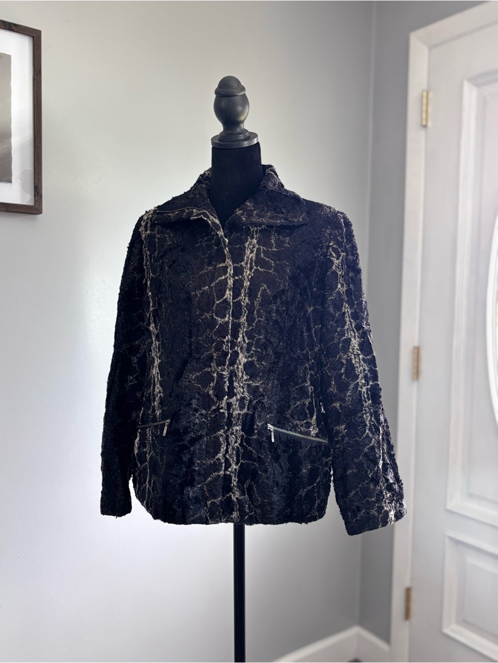 Laura Ashley faux fur Black animal print jacket